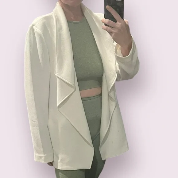 Alfani Soft White Open Front Draped Blazer | Size L - Picture 1 of 16